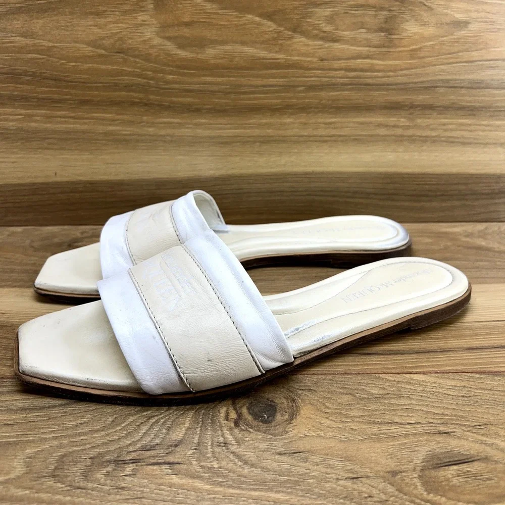 Alexander Mcqueen Slide Sandals 10 EU 40 White Beige Neutrals Leather Square Toe